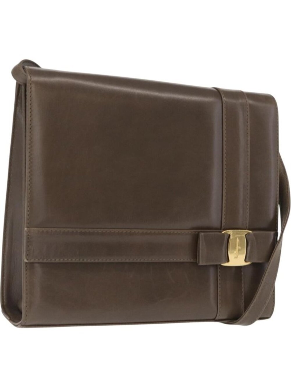 Salvatore Ferragamo Shoulder Bag Leather Beige Gold